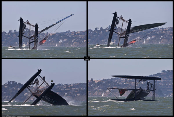 Image for article Russell Coutts capsizes an Oracle AC45 in San Francisco Bay