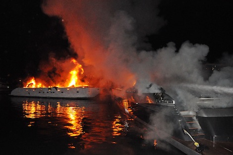 Image for article 24m superyacht 'Manhattan' sinks after fire at Portosole Sanremo, Italy