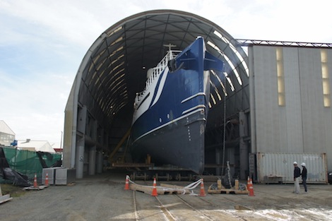 Image for article 51.3m Umbra arrives at Oceania Marine for refit